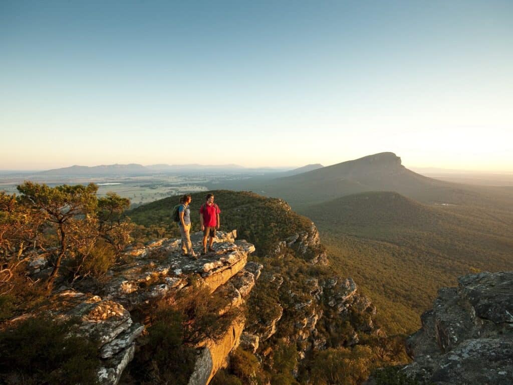 Couple standing on Mount Sturgeon | Park Trek Best Grampians Guided Walk Holiday